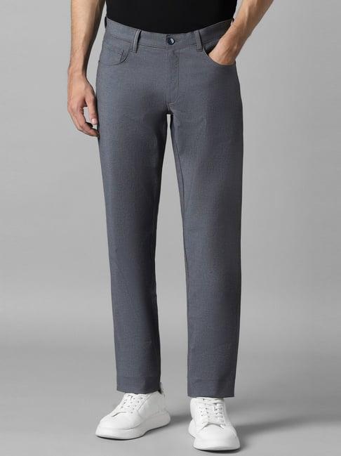 louis philippe grey cotton slim fit trousers