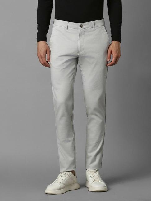 louis philippe grey cotton super slim fit texture trousers