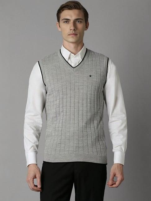 louis philippe grey regular fit checks sweater