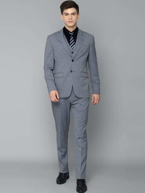 louis philippe grey slim fit checks three piece suits