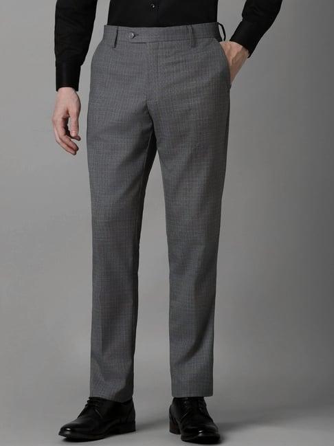 louis philippe grey slim fit checks trousers