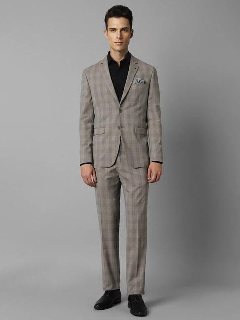 louis philippe grey slim fit checks two piece suit