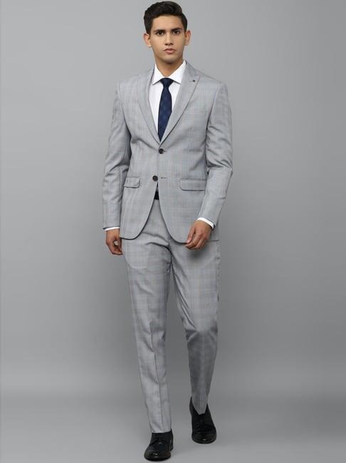 louis philippe grey slim fit checks two piece suit