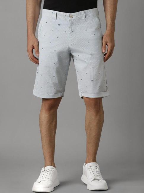 louis philippe grey slim fit printed shorts