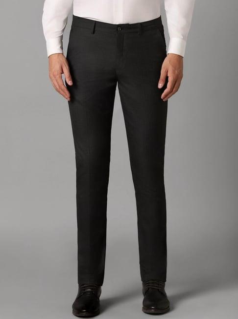 louis philippe grey slim fit printed trousers