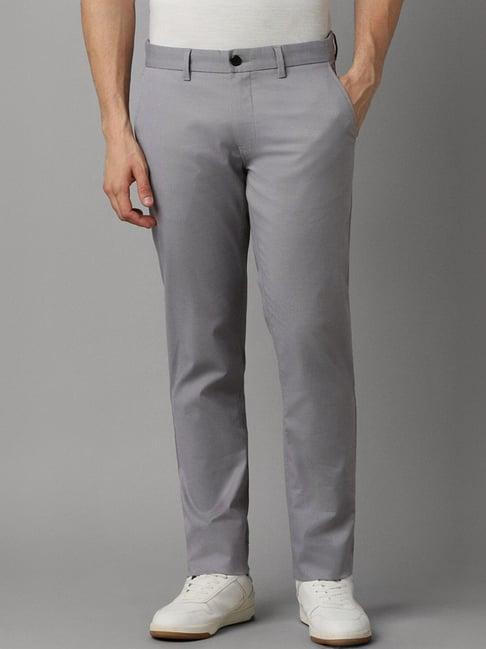 louis philippe grey slim fit printed trousers