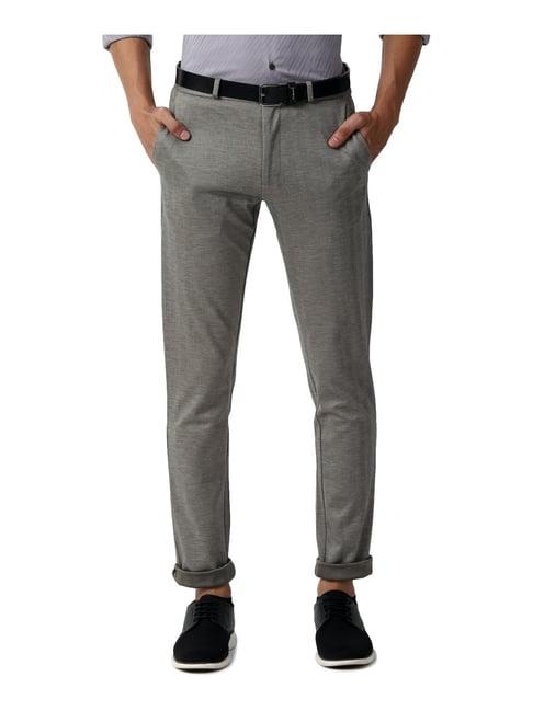 louis philippe grey slim fit self pattern trousers