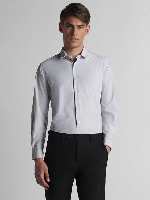 louis philippe grey slim fit striped shirt