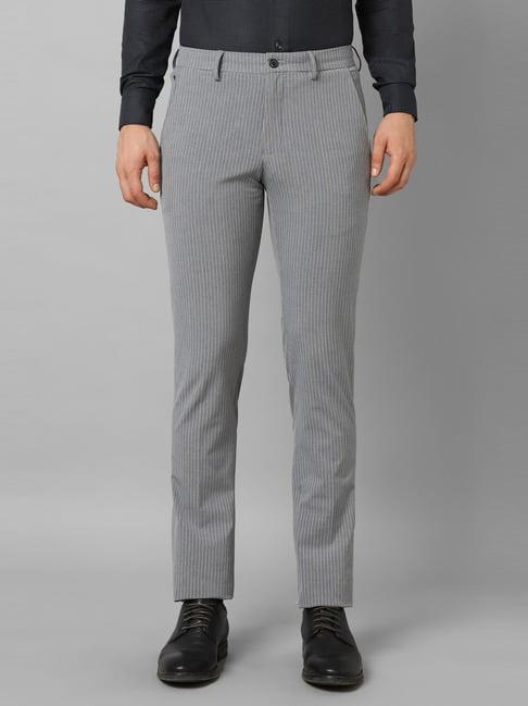 louis philippe grey slim fit striped trousers