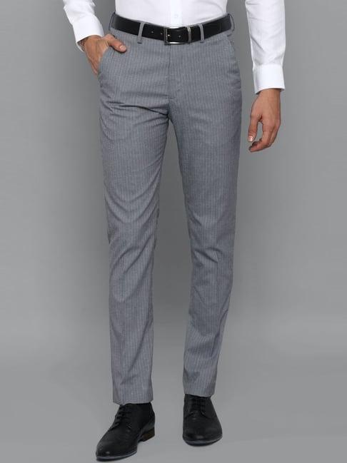 louis philippe grey slim fit striped trousers