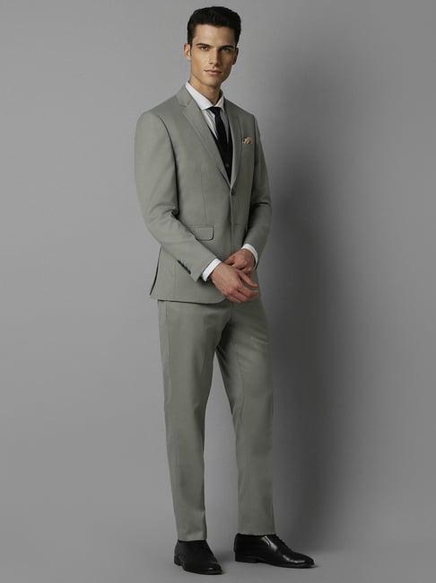 louis philippe grey slim fit texture three piece suit