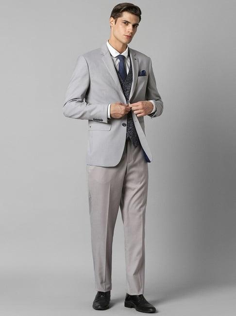 louis philippe grey slim fit texture three piece suit