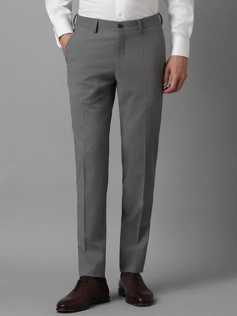 louis philippe grey slim fit texture trousers