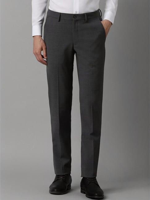 louis philippe grey slim fit texture trousers