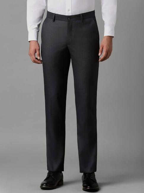 louis philippe grey slim fit texture trousers