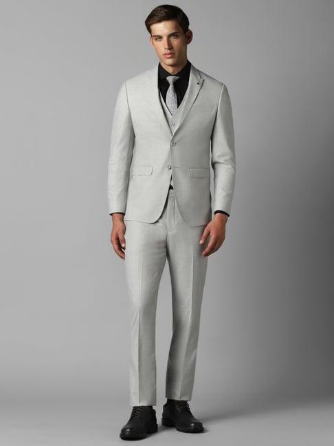 louis philippe grey slim fit textured three piece suit