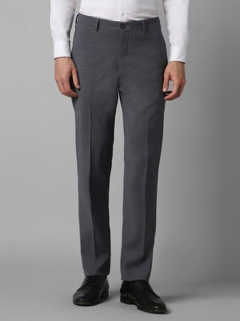 louis philippe grey slim fit textured trousers