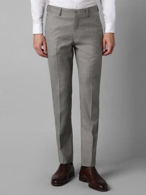 louis philippe grey slim fit textured trousers