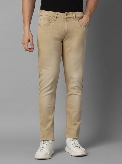 louis philippe jeans beige slim fit jeans