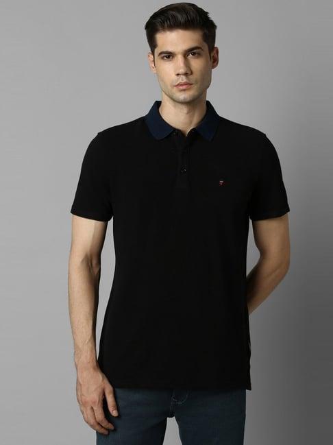 louis philippe jeans black cotton slim fit polo t-shirt