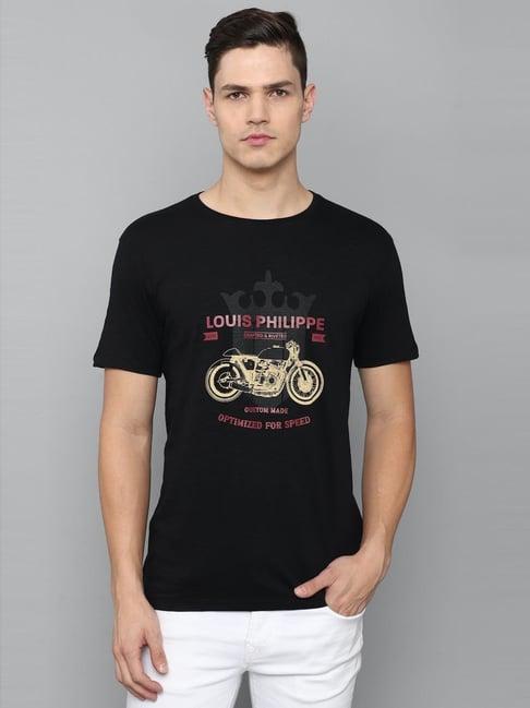 louis philippe jeans black cotton slim fit printed t-shirt