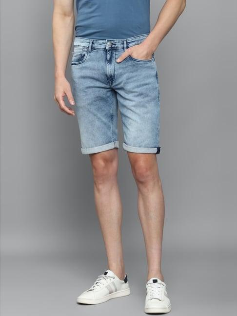 louis philippe jeans blue cotton slim fit denim shorts