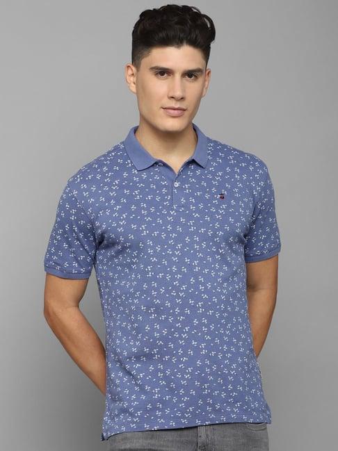 louis philippe jeans blue cotton slim fit printed polo t-shirt
