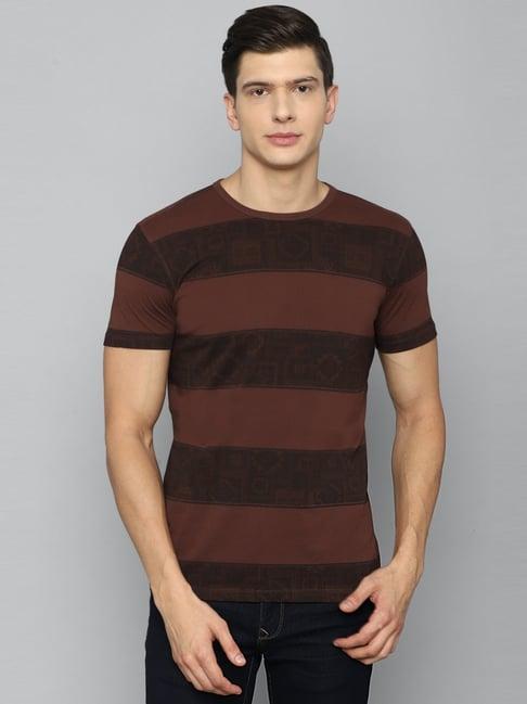 louis philippe jeans brown cotton slim fit striped t-shirt