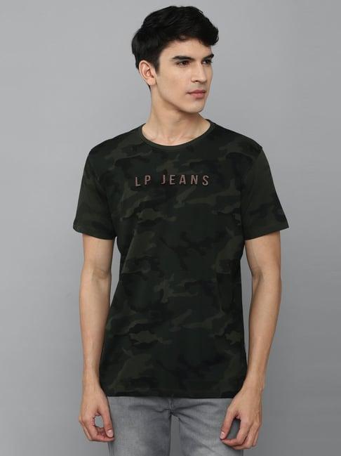 louis philippe jeans green cotton slim fit camouflage t-shirt