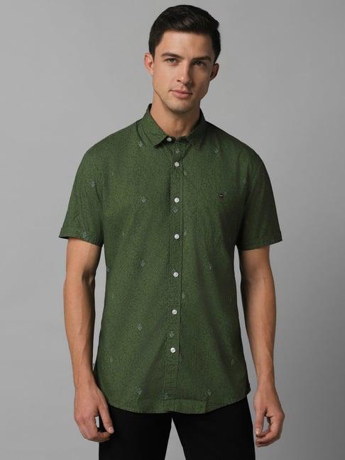 louis philippe jeans green cotton slim fit printed shirt