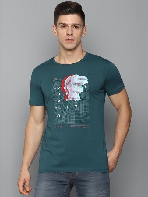 louis philippe jeans green cotton slim fit printed t-shirt