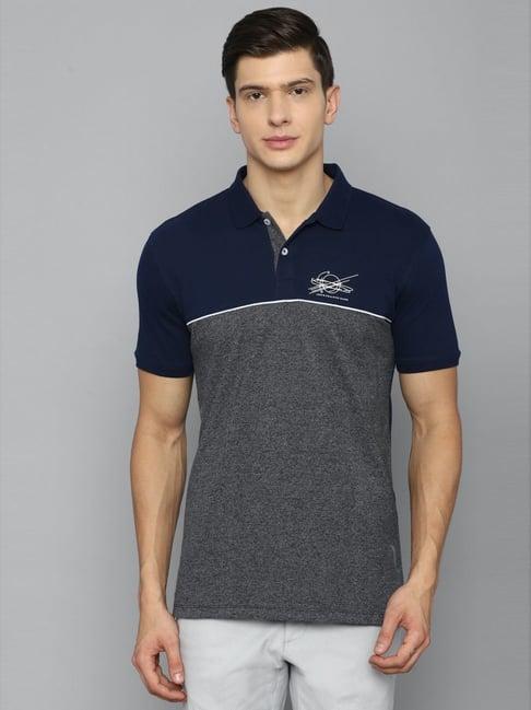 louis philippe jeans grey & blue cotton slim fit printed polo t-shirt