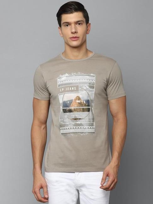 louis philippe jeans grey cotton slim fit printed t-shirt