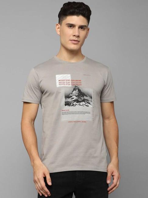 louis philippe jeans grey cotton slim fit printed t-shirt