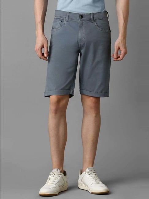 louis philippe jeans grey cotton slim fit shorts