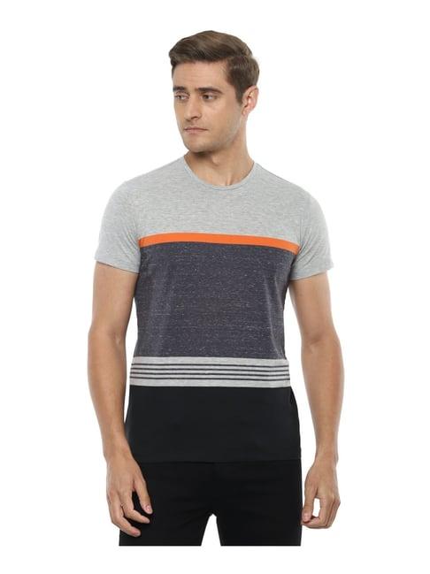 louis philippe jeans grey cotton slim fit striped t-shirt