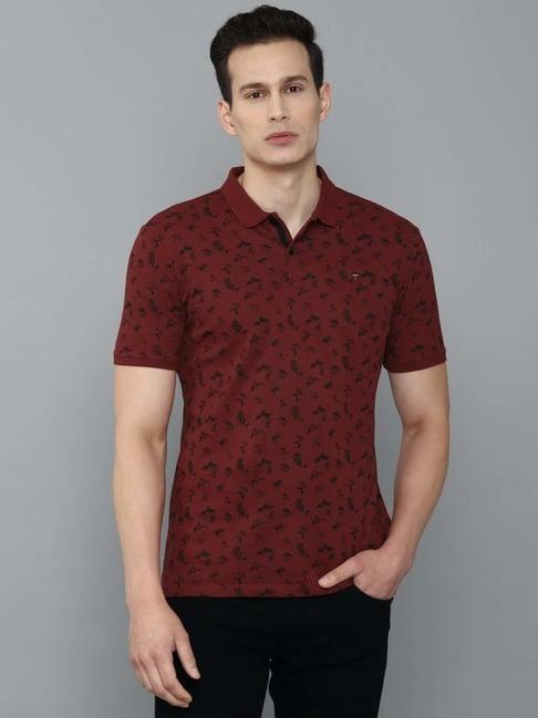 louis philippe jeans maroon cotton slim fit printed polo t-shirt
