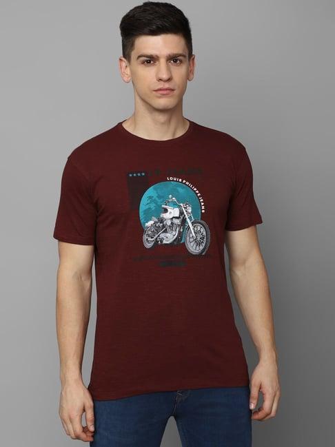 louis philippe jeans maroon cotton slim fit printed t-shirt