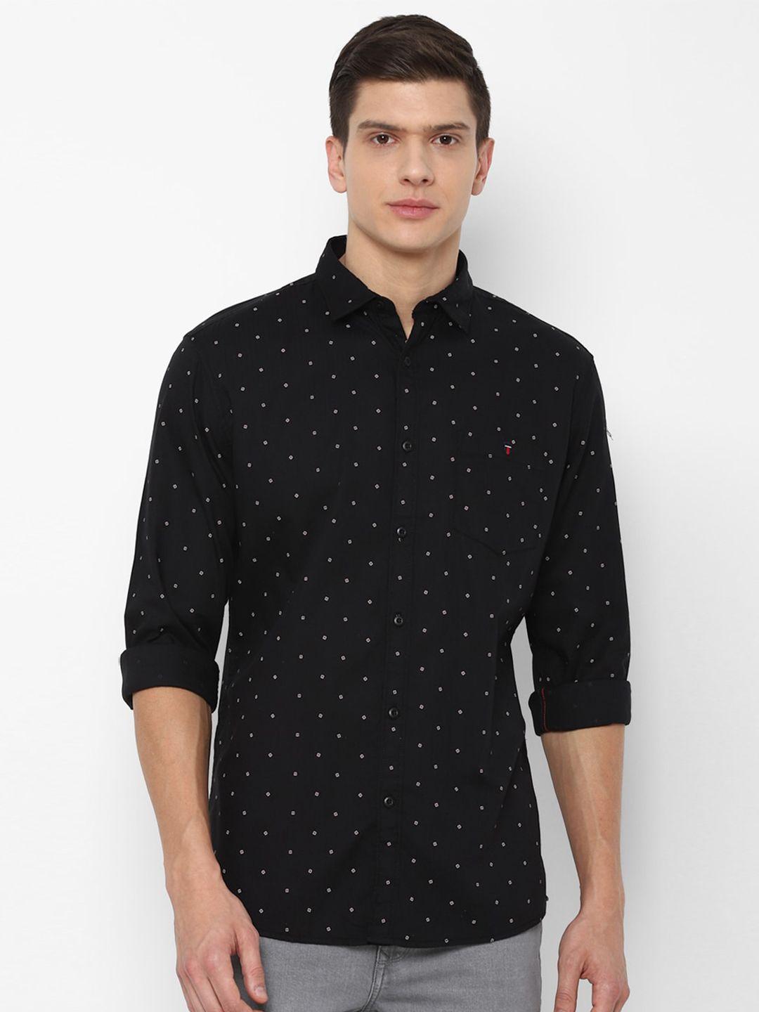 louis philippe jeans men black slim fit printed pure cotton casual shirt