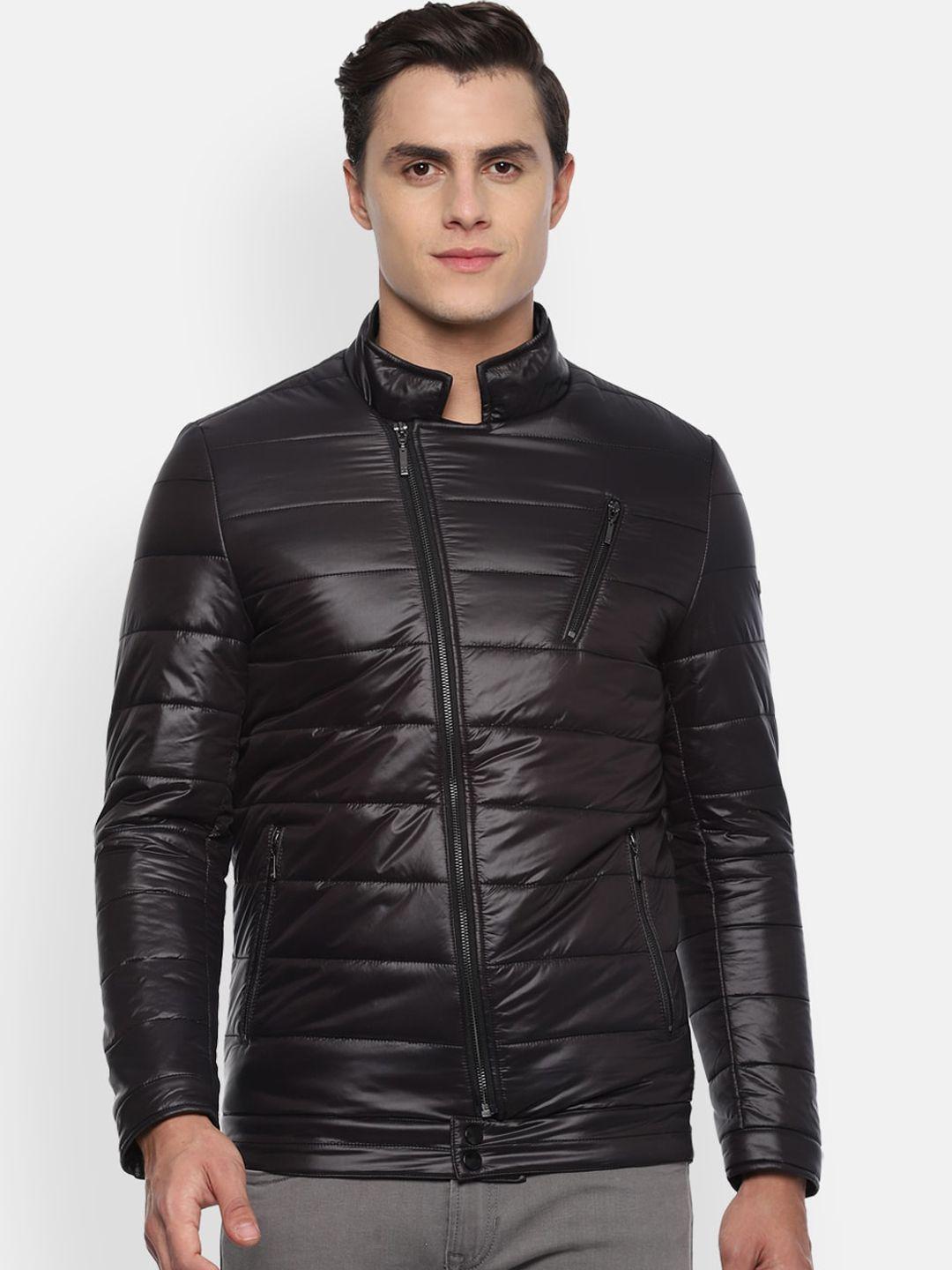 louis philippe jeans men black solid puffer jacket