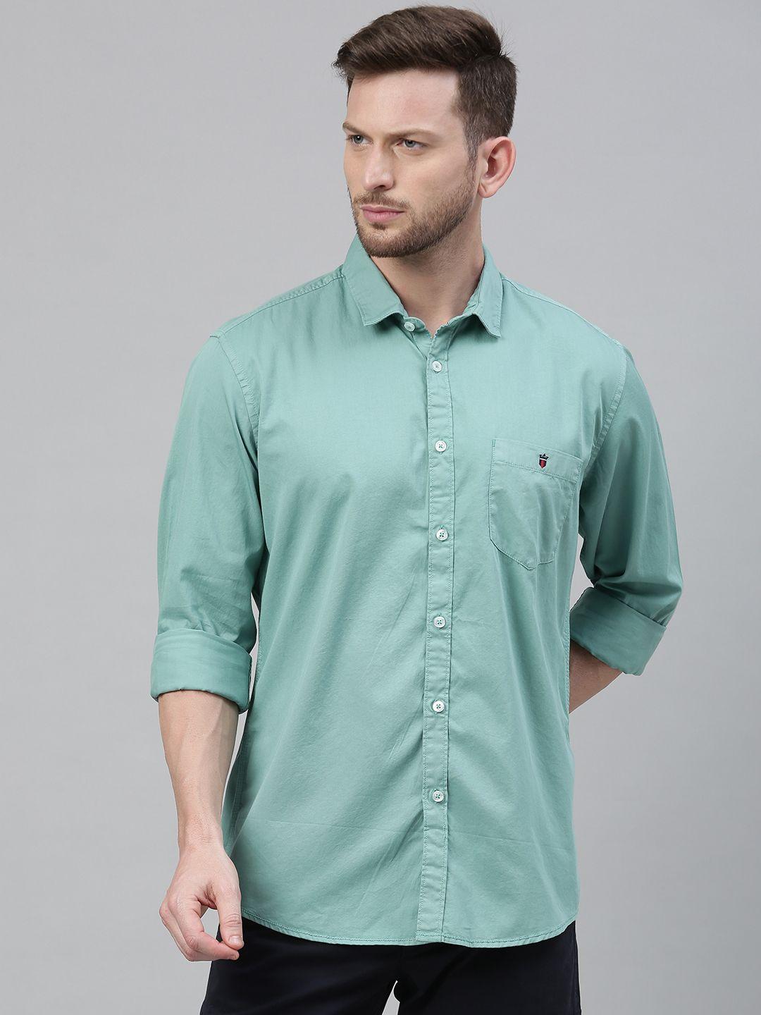 louis philippe jeans men green slim fit solid casual shirt
