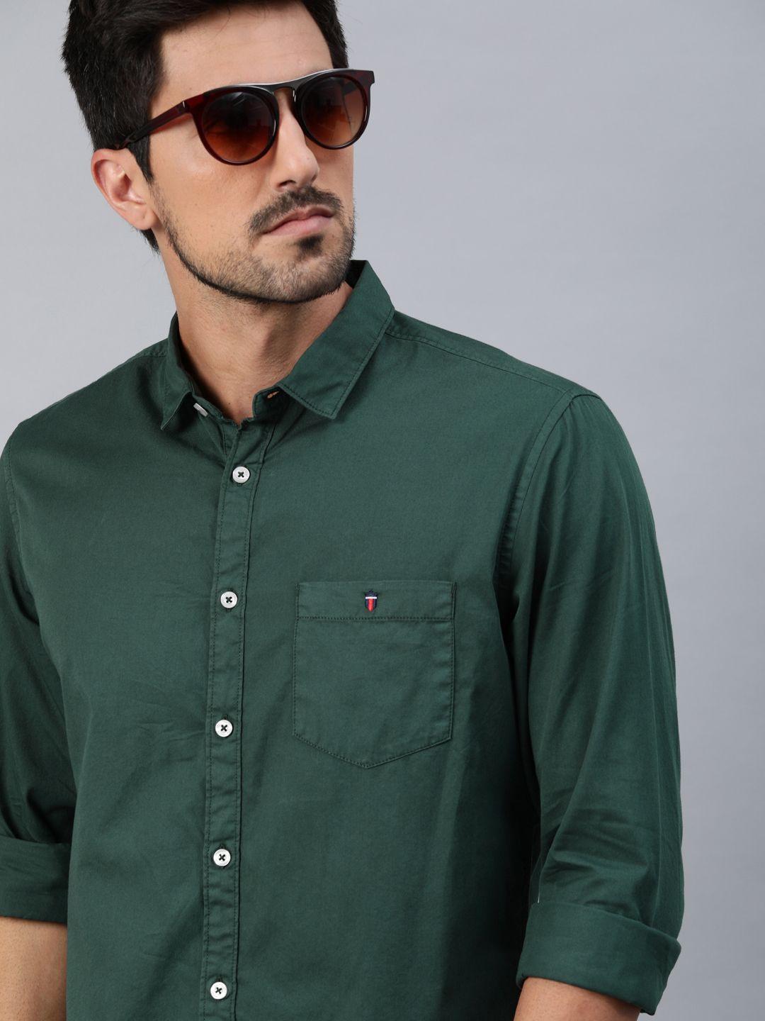 louis philippe jeans men green slim fit solid casual shirt