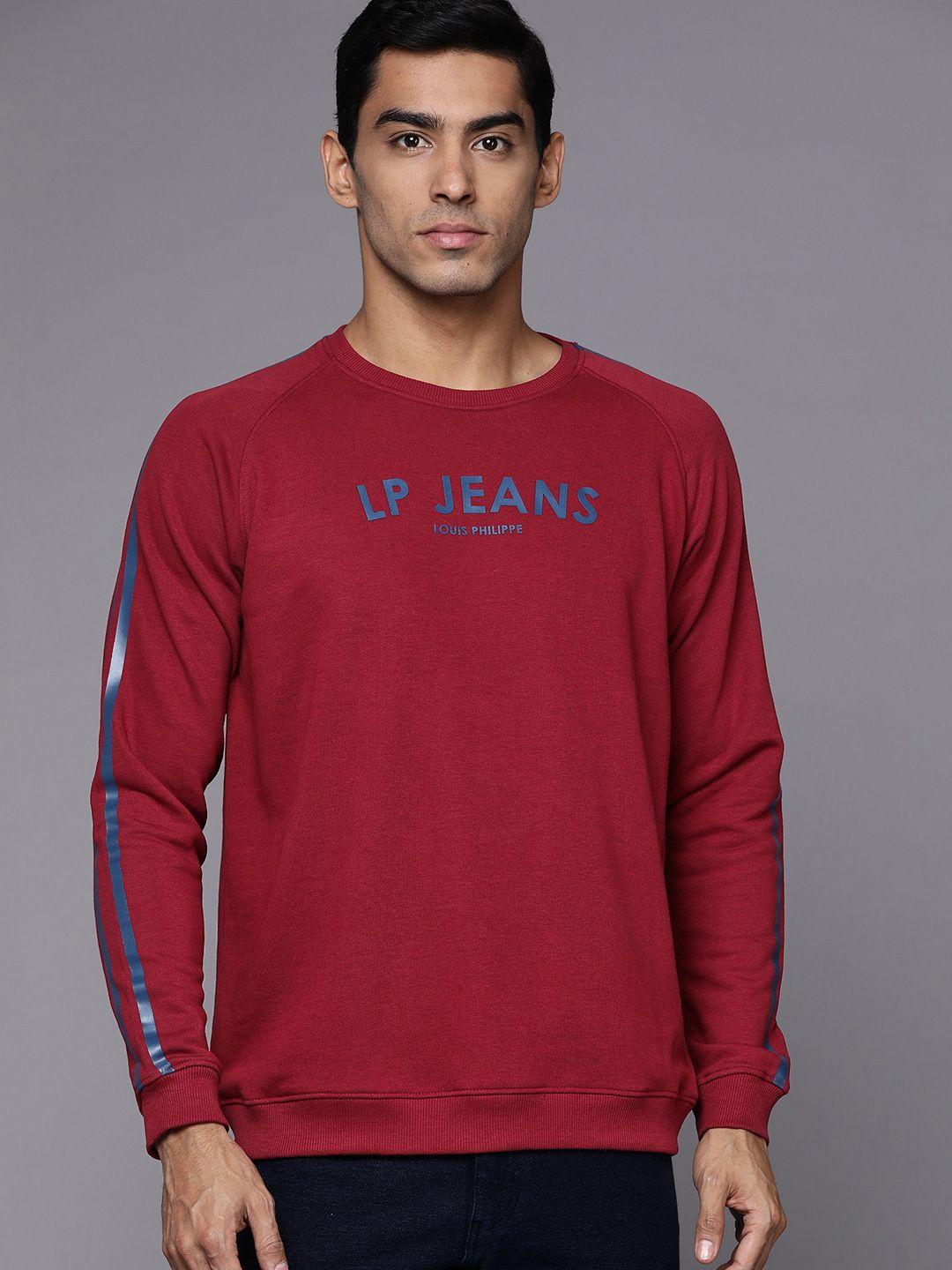 louis philippe jeans men maroon & blue brand logo printed sweatshirt