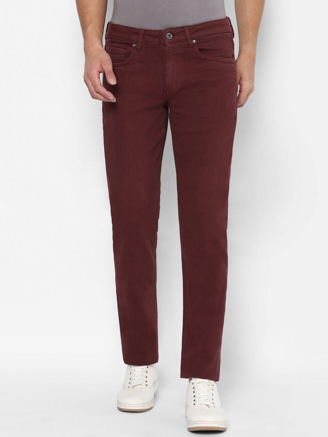 louis philippe jeans men maroon cotton slim fit jeans