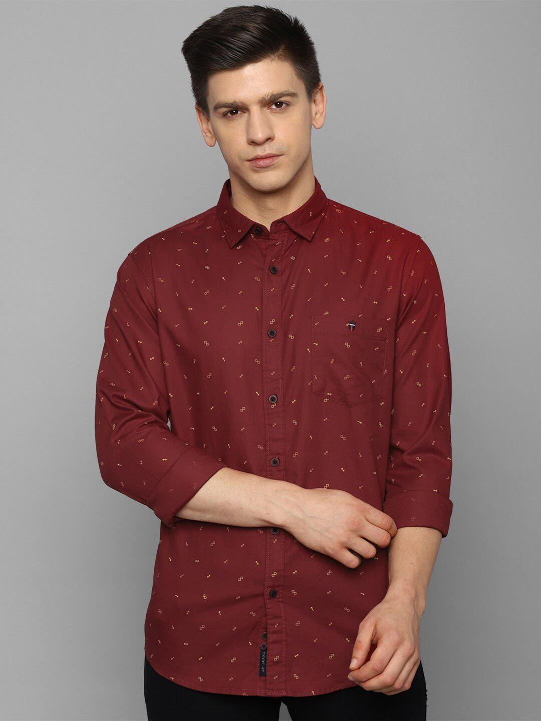 louis philippe jeans men maroon slim fit printed casual shirt