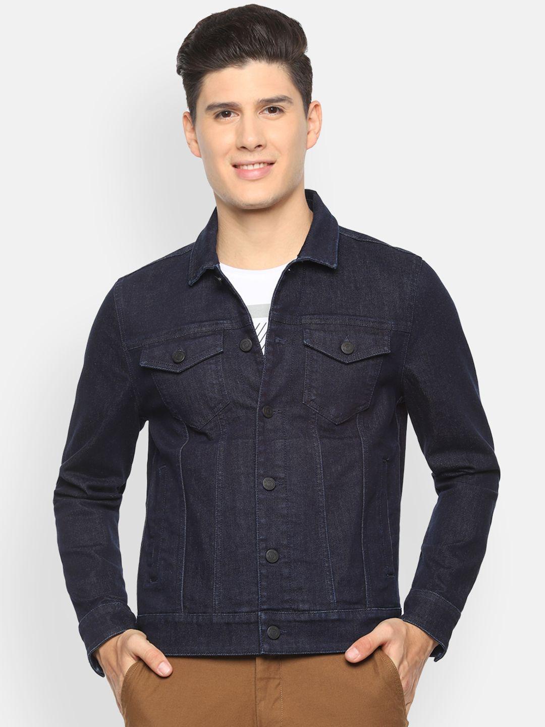 louis philippe jeans men navy blue solid denim jacket