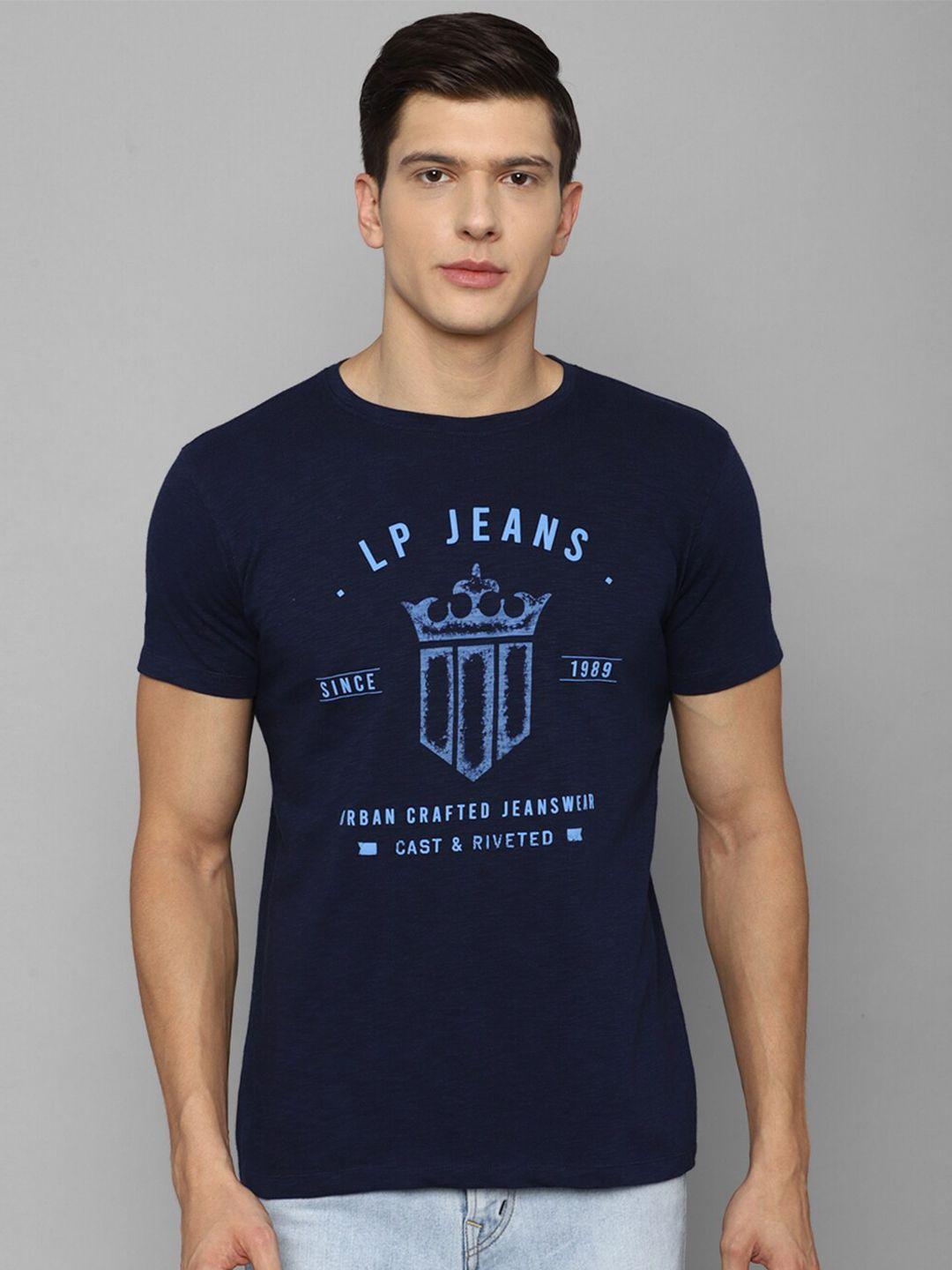 louis philippe jeans men navy blue typography printed slim fit t-shirt