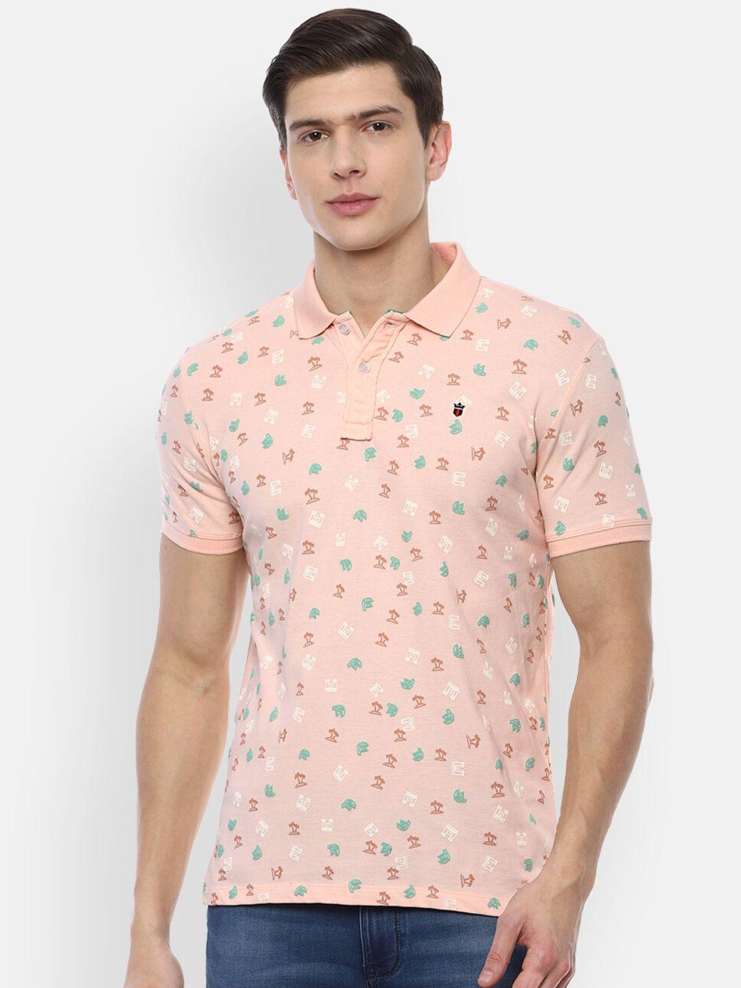 louis philippe jeans men pink printed polo collar slim fit cotton t-shirt