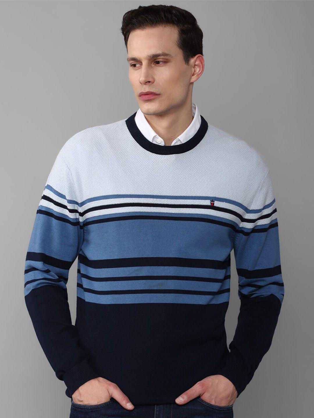 louis philippe jeans men pure cotton blue & black striped printed pullover