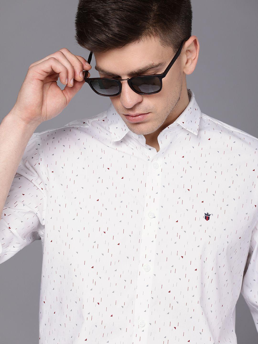 louis philippe jeans men white slim fit printed casual shirt